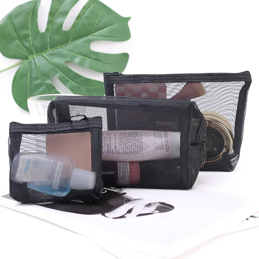 sac à cosmétiques en maille pour femmes, rangement de voyage, sac de maquillage, organisateur, pochette de maquillage portable, petite et grande trousse de toilette et de beauté