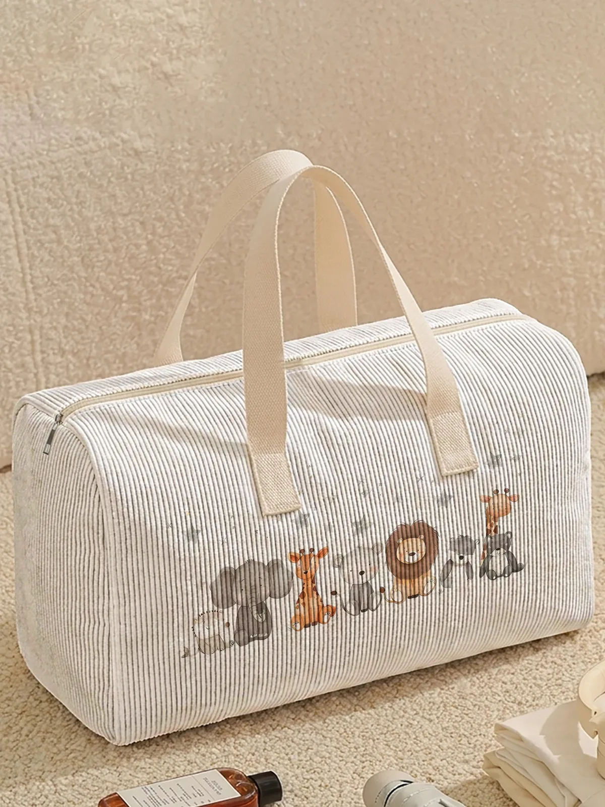 sac de voyage en velours côtelé imprimé d'animaux de la jungle, 2 styles, mignon, portable, adapté aux voyages de week-end, au sport et aux courses, 1 pièce