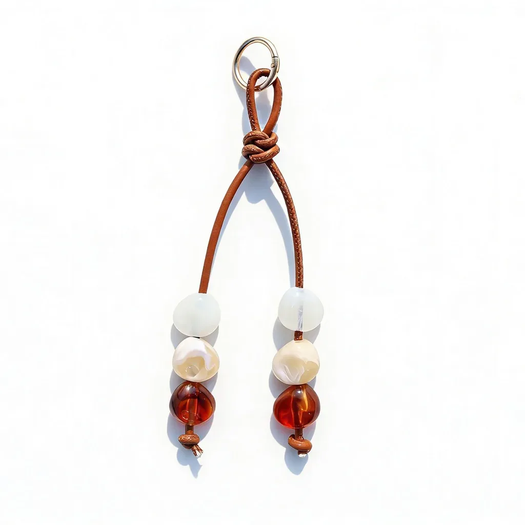 porte-clés en résine perlée, breloque de sac en cuir pu à perles plates, pendentif décoratif pour sac, porte-clés en cuir pu tressé pour valises