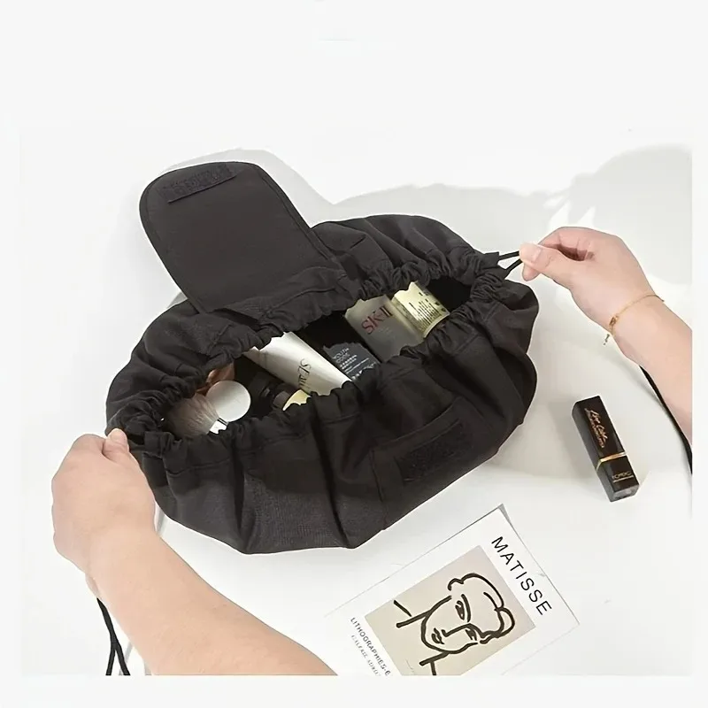 sac de maquillage à cordon de serrage, sac de rangement de voyage portable, sac de lavage pliable imperméable de grande capacité, sac de rangement pour maquillage