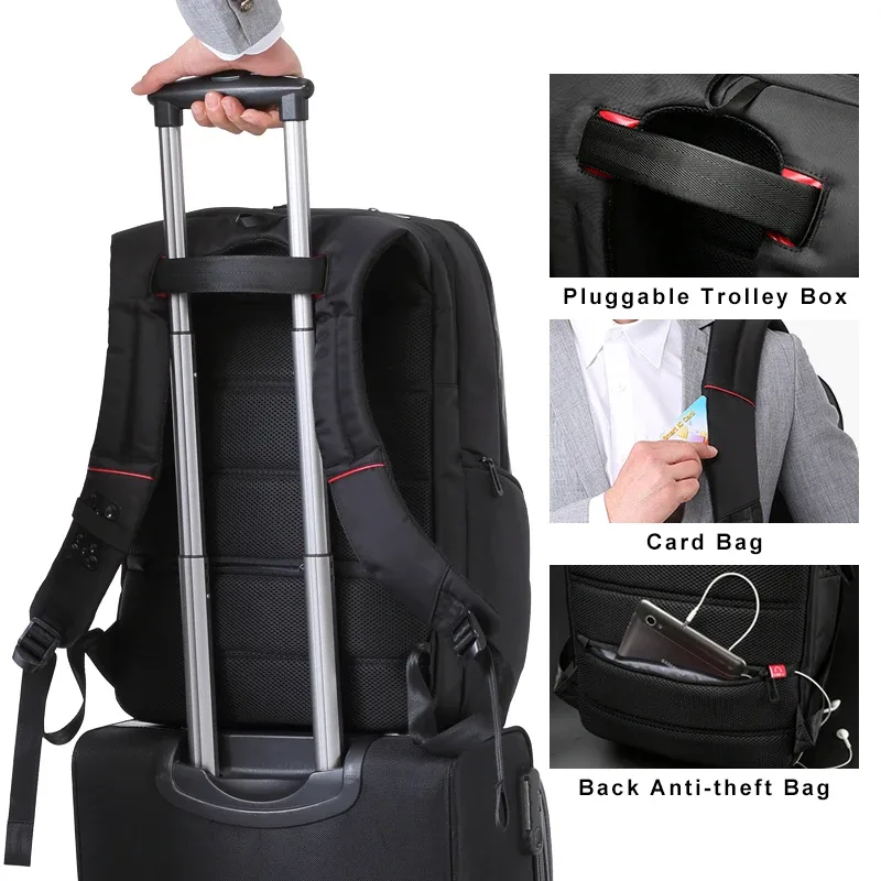 kingsons hommes sacs à dos 15 ''17'' sac à dos pour ordinateur portable usb chargeur sac antivol sac à dos pour adolescent mode homme voyage