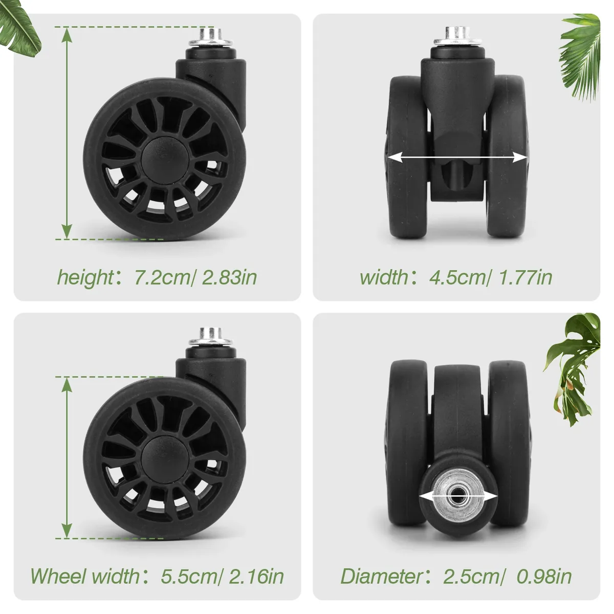 kit de réparation de roulette de chariot à stln-3 2 pièces, valise de remplacement, roues de boîte à bagages, double nucleo 360 ° spinner rapduty wheels