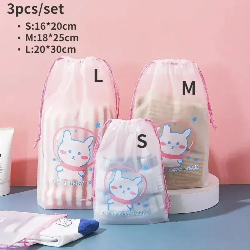 sac de rangement de voyage en plein air, mignon pvc étanche transparent conviviale ré, sac de proximité wstring, sac de toilette cosmétique portable, trousse de toilette, ensemble de 3 pièces