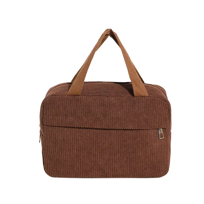 sac de maquillage personnalisé en velours côtelé brodé, sac de rangement de voyage portable multifonctionnel avec nom personnalisé, sac à main de loisirs