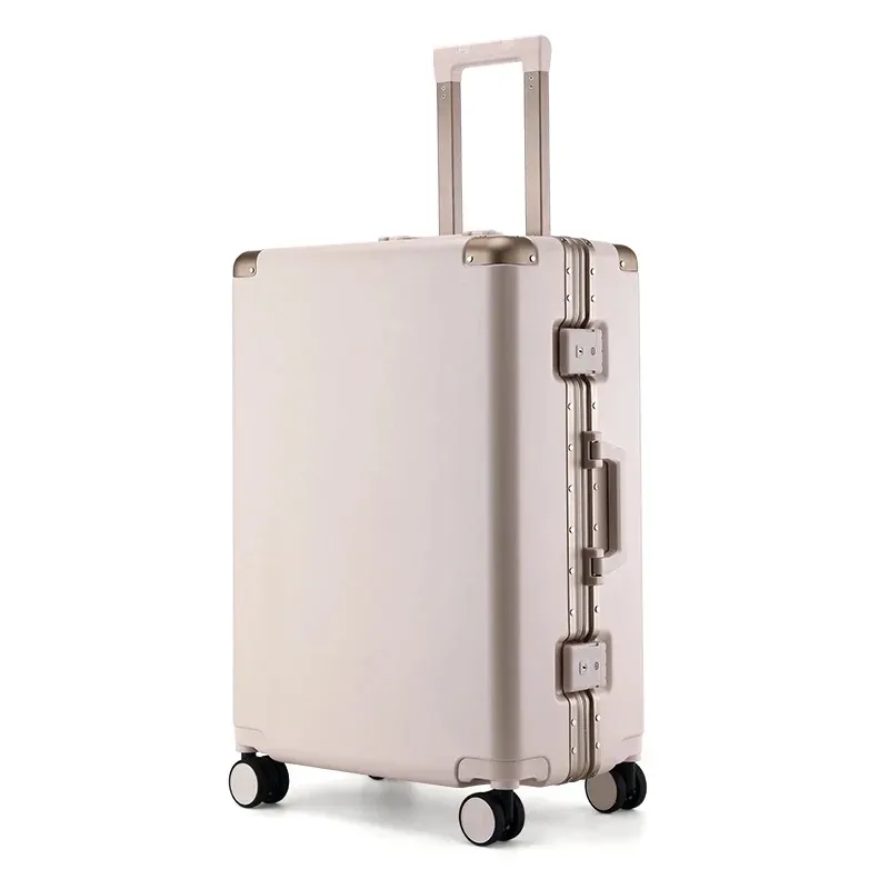 valise de voyage grande capacité couleur unie avec serrure à combinaison, cadre en aluminium, poignée télescopique de luxe pour hommes et femmes