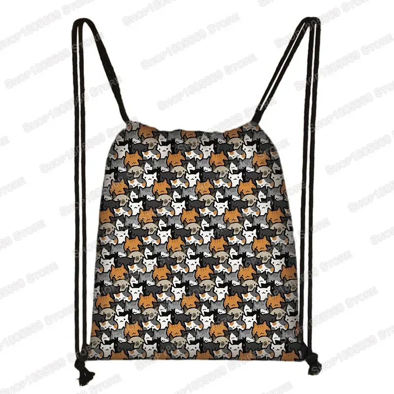 kawaii dessin animé chien chat sac à dos femmes sacs à cordon toile sac à bandoulière pour voyage filles sac à dos sacs de rangement porte-chaussures