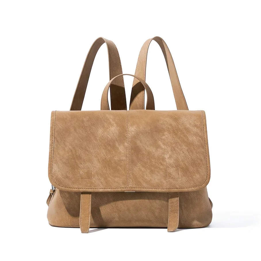 sac à dos vintage en cuir véritable pour femme, sac à rabat décontracté, sac à dos multifonctionnel, sac à bandoulière pour les voyages, le travail et l'usage quotidien