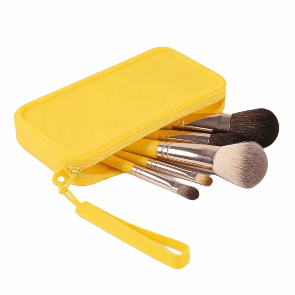 Sac de maquillage multi-usages en silicone, résistant aux chocs, couleur unie, organisateur de rangement carré, sac cosmétique universel imperméable et portable