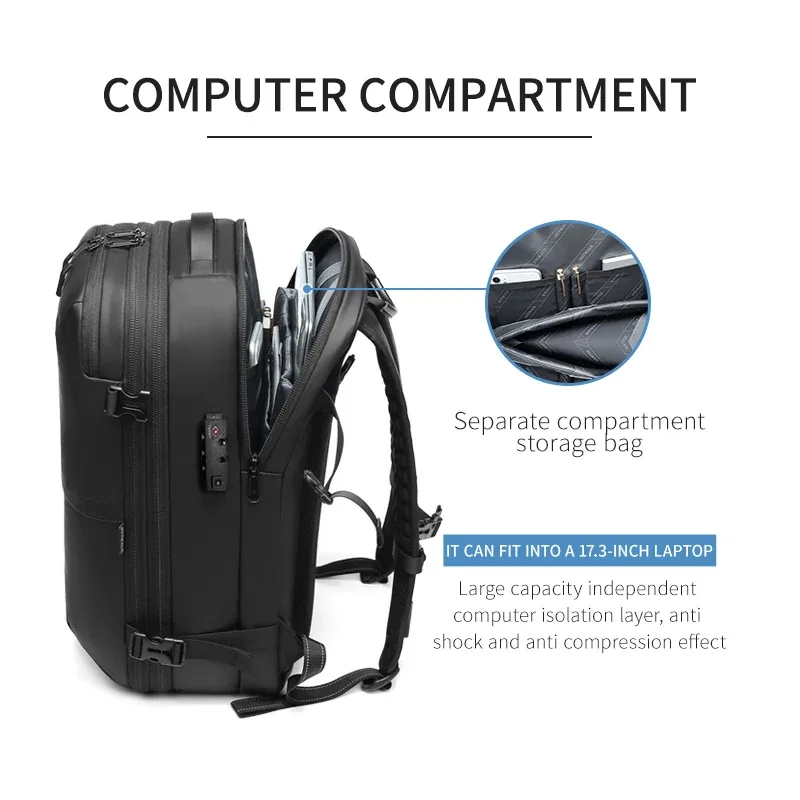 sac à dos de voyage à compression sous vide pour hommes, sac à dos pour ordinateur portable 17 pouces, sac à dos scolaire de grande capacité, sac à dos de randonnée étendu sr