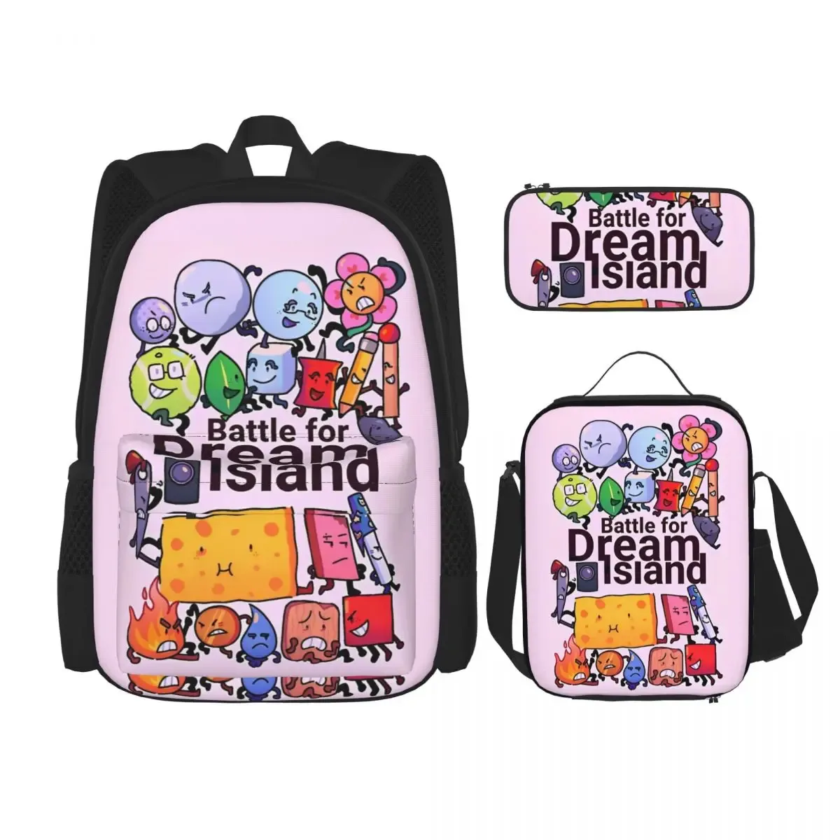 bfdi battle for dream island 3pecs/ensemble sac à dos pour étudiant collège sac à bandoulière sac à déjeuner trousse à crayons