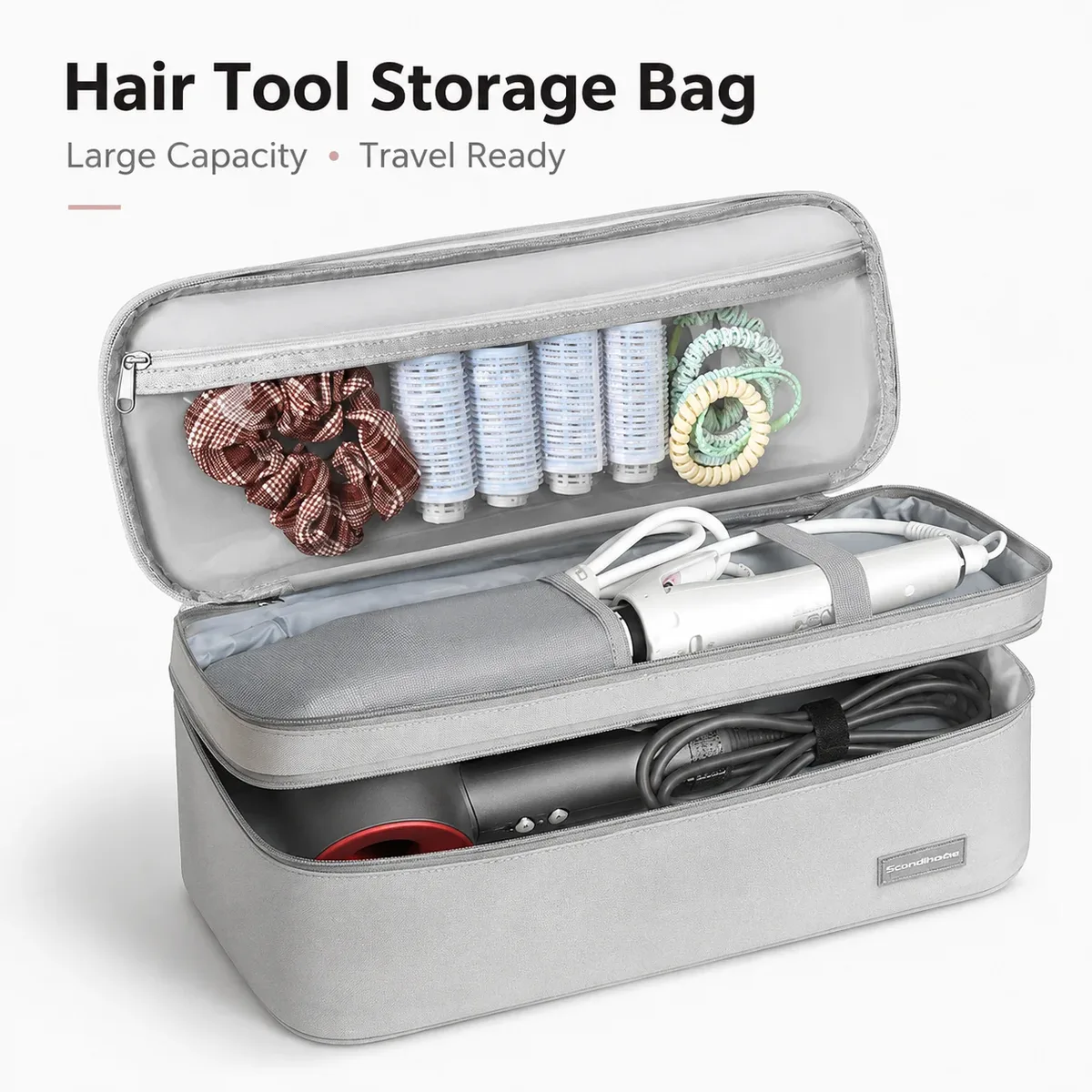 Sac de voyage pour sèche-cheveux, grand organisateur d'outils de coiffure, étui de rangement double couche pour fer à boucler, lisseur, sèche-cheveux