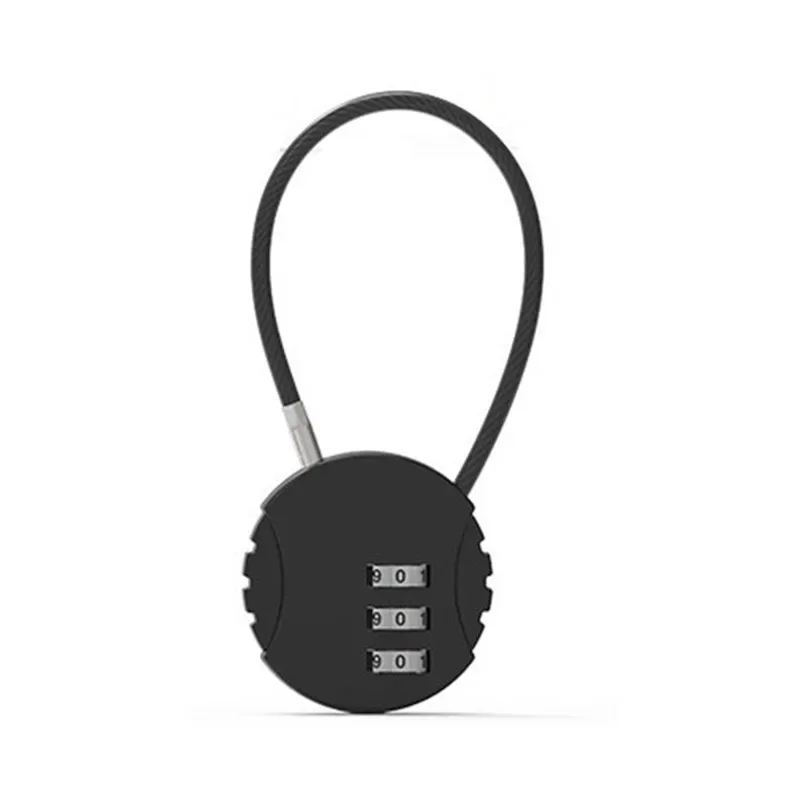 cadenas métallique chiffres trois couleur noir câble souple poignée centrale sécurité voyage école sport
