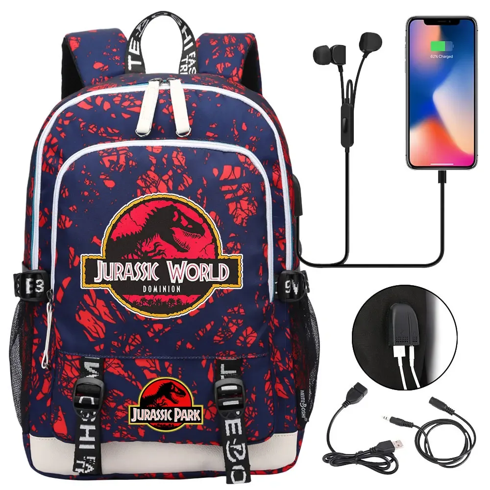 jurassic park world dinosaure adolescent usb charge sac à dos pour ordinateur portable femmes hommes filles garçons enfants école livre sac voyage sac à dos