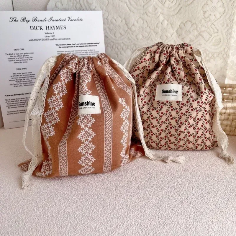 sac de rangement de voyage à proximité extérieure, sac de rangement classé, sacs à cosmétiques à fleurs imprimées, paquet de poche en ficelle de coton