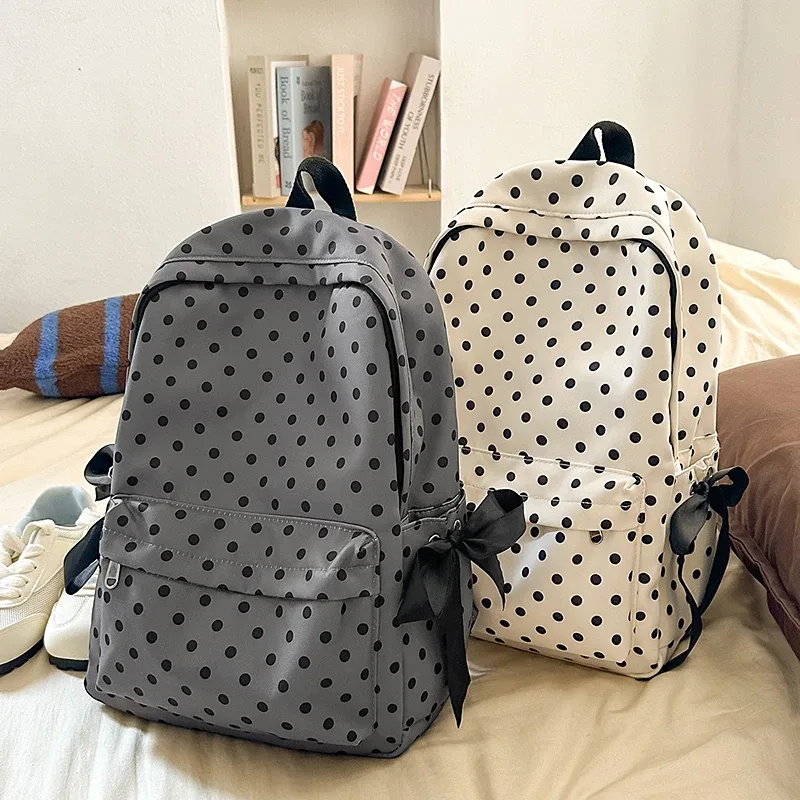 sacs à dos à pois pour femmes, sacs d'école à nœud de grande capacité pour adolescentes, sacs de loisirs ou de voyage en nylon doux, nouveau paquet de livres 2025