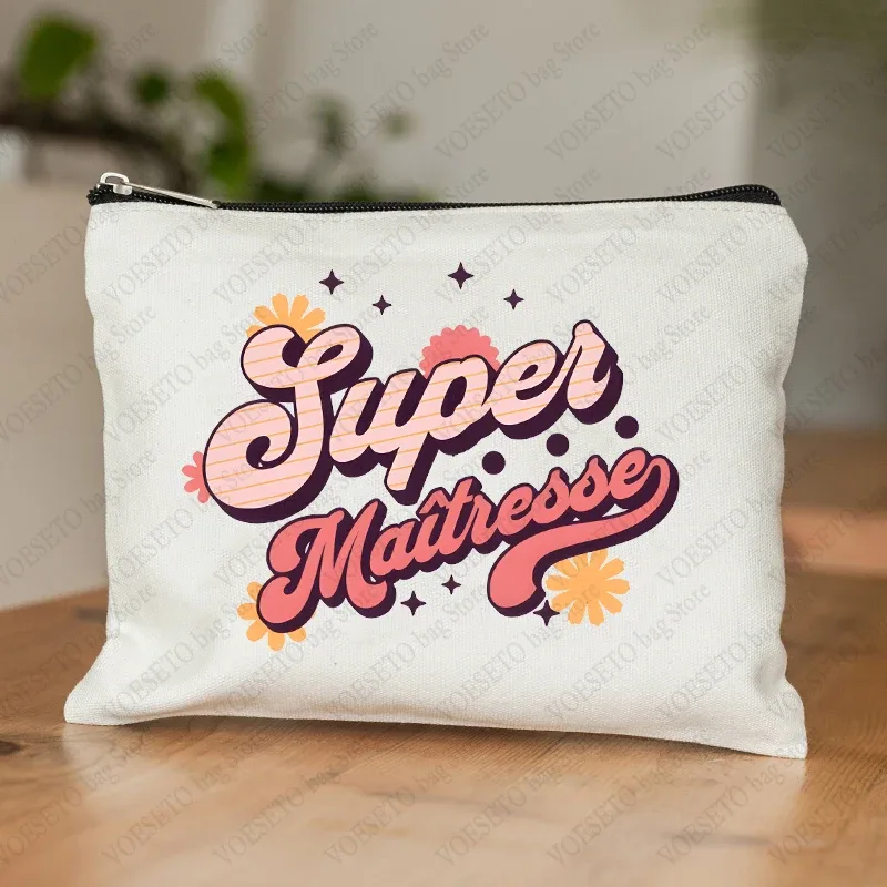 trousse de maquillage pour femmes avec appréciation des enseignants français, trousse à cosmétiques au design artistique, trousse à crayons pour femmes