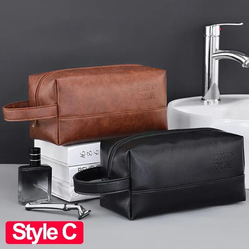 trousse de toilette imperméable en cuir pu pour hommes et femmes, voyage d'affaires, salle de bain, outils de rasage, pochette de rangement, sac à cosmétiques, sac de besoin pour femmes