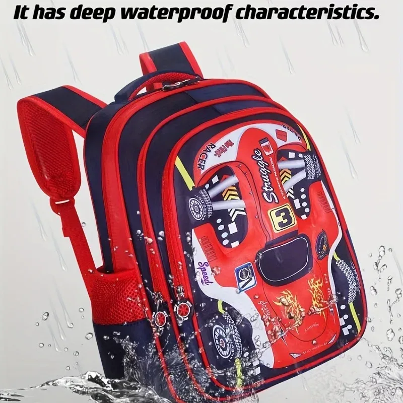 sac à dos de voiture 3d léger et étanche, sac à dos préscolaire pour enfants de la maternelle, pour jeunes garçons et filles, cartable primaire rouge bleu
