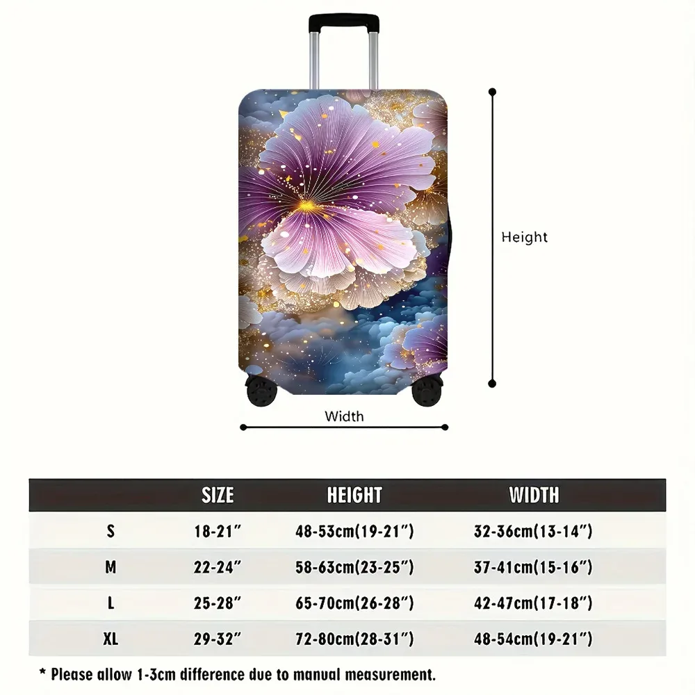 housse valise polyester motif floral violet bleu nuit fleur dorée protection voyage taille moyenne
