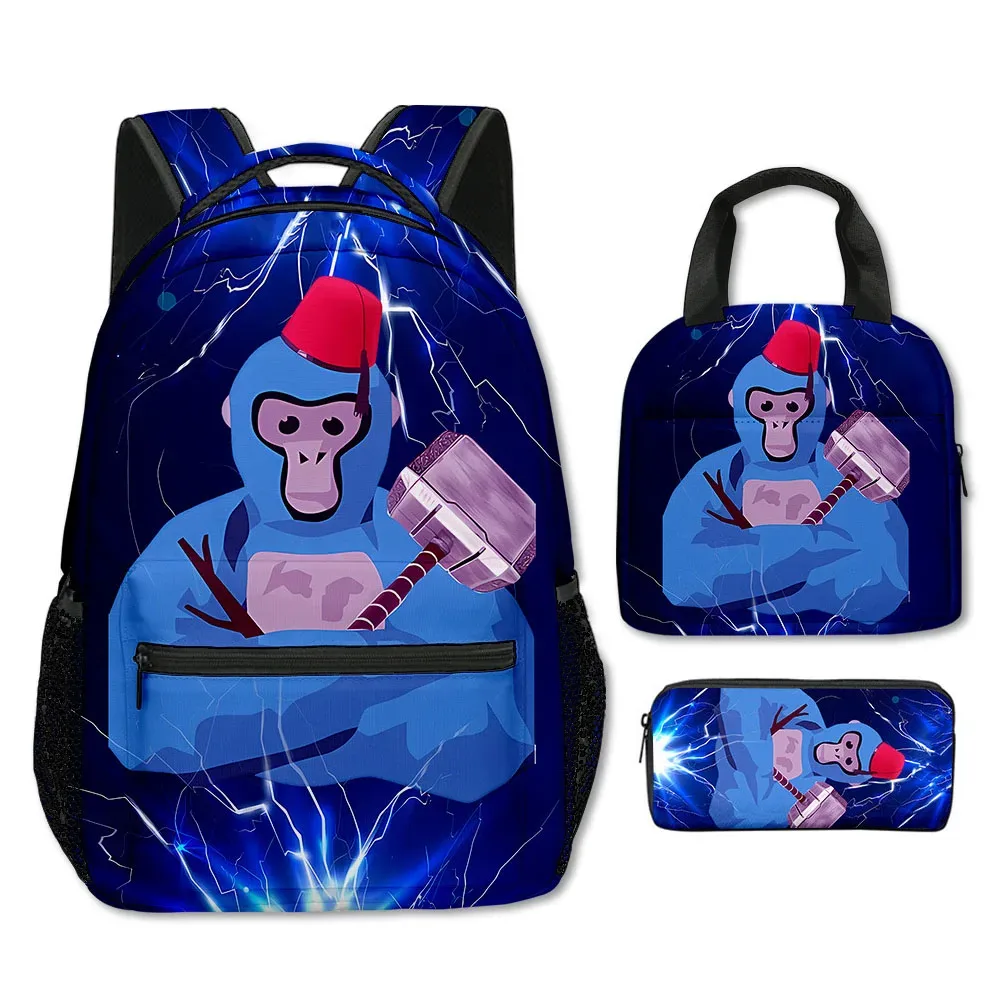 mode nouveauté cool nouveauté gorille tag impression 3d 3 pièces/ensemble étudiant sacs d'école sac à dos pour ordinateur portable bandoulière sac à déjeuner porte-crayon