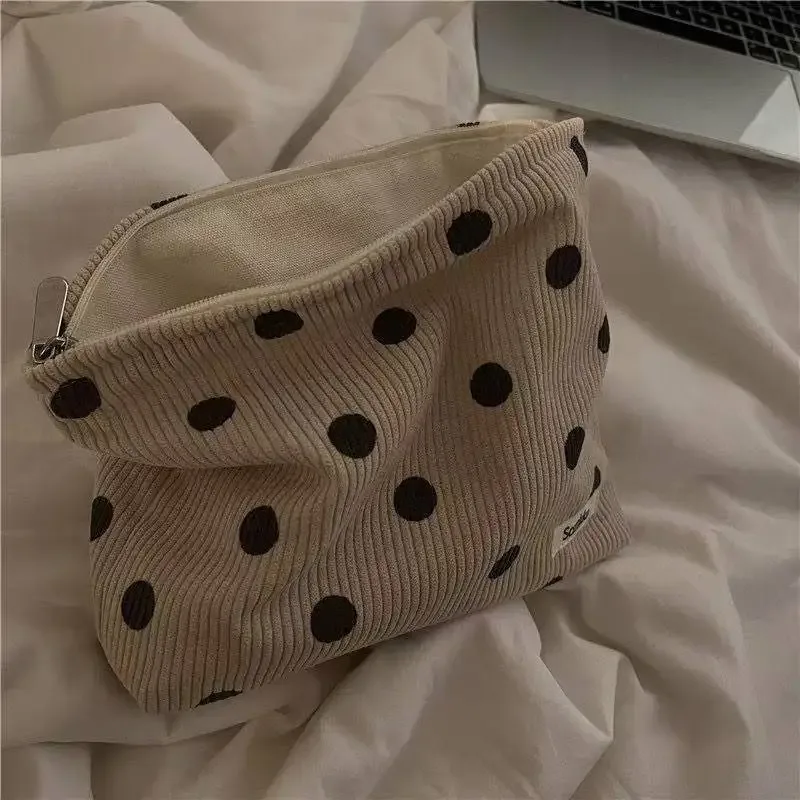 trousse de maquillage vintage en velours côtelé pour femmes, trousse de toilette, sac à main portable de grande capacité, pochette de rangement