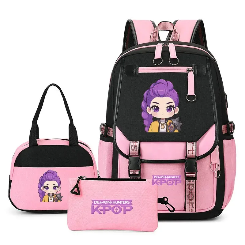 sacs à dos tendance k-pop demon hunters pour adolescentes, sacs à bandoulière, trousse à crayons, ensemble de sacs d'école pour étudiants, sac de voyage mochila