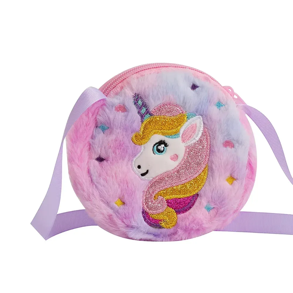 sac à bandoulière licorne de dessin animé pour enfants, 2 pièces, joli sac à bandoulière en peluche pour filles, petit sac à dos adapté aux cadeaux de vacances scolaires