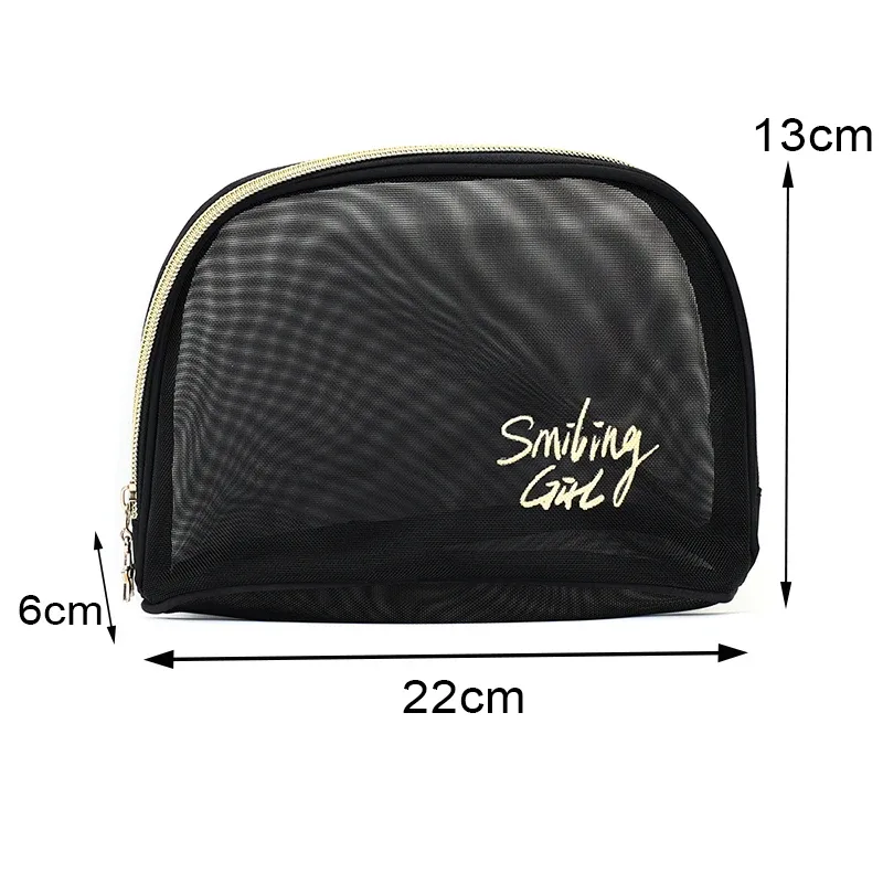 trousse de maquillage en maille noire de grande capacité, pochette de rangement, trousse de toilette décontractée à fermeture éclair, trousse de maquillage pour femmes, sac à cosmétiques de voyage