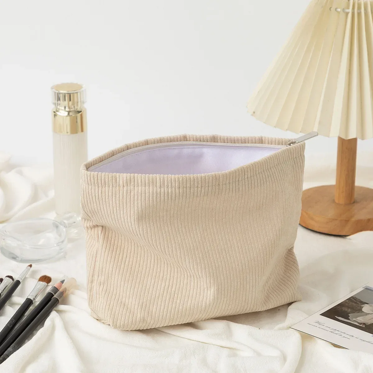 sac à cosmétiques de voyage en velours côtelé, sac de rangement de maquillage portable, sacs à main pour femmes, grande capacité, fermeture éclair, organisateur de maquillage, pochette de rangement