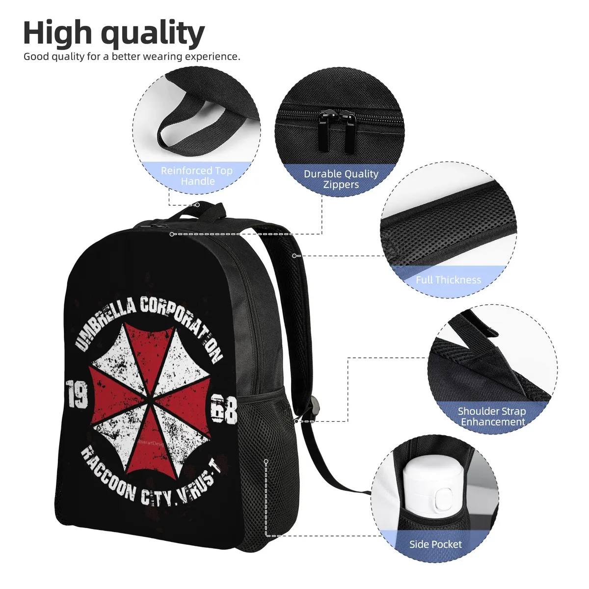 sac à dos décontracté umbrella corporation resident evil pour homme et femme, idéal pour le lycée, le travail, les activités de plein air et l'université