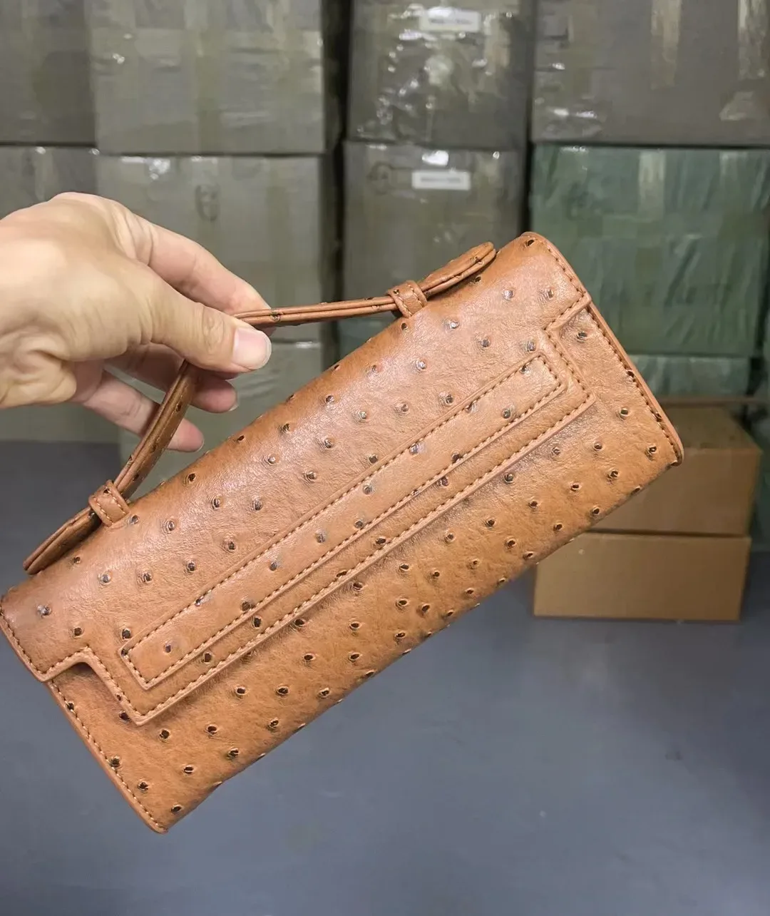xmessun personnalisé motif d'autruche longue pochette en cuir pu sac fourre-tout de fête de haute qualité sacs à main de créateur ins sac à la mode