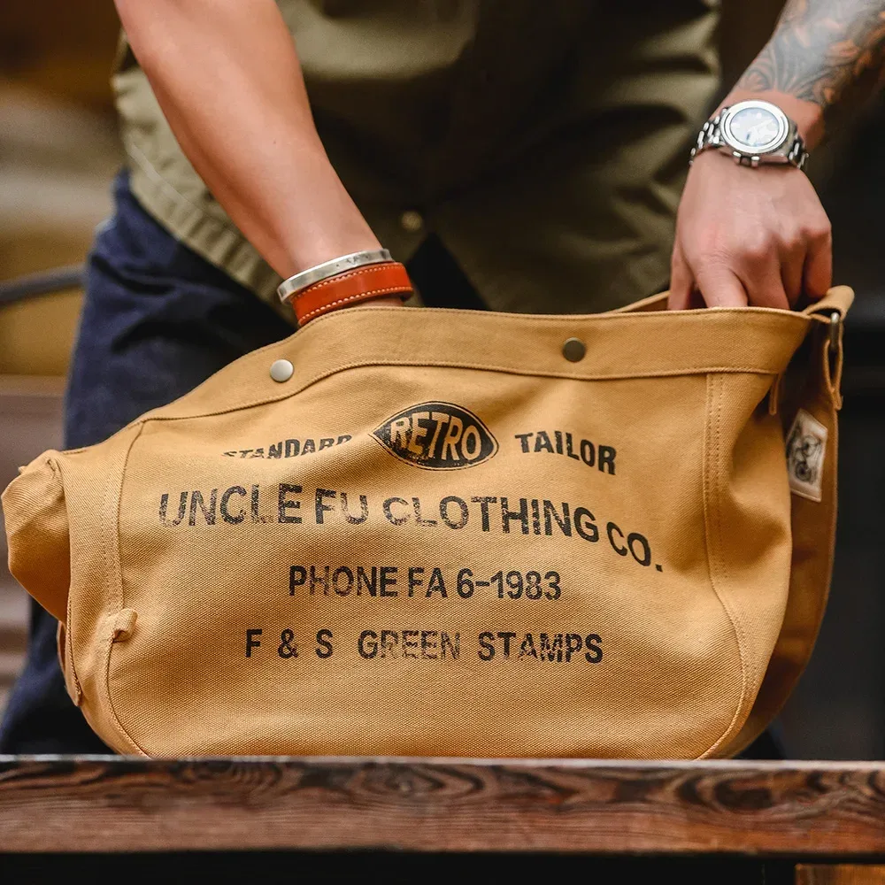 maden unisexe style vintage grande capacité toile sac lettre imprimé bandoulière ordinateur sac messager épaule sacs de voyage