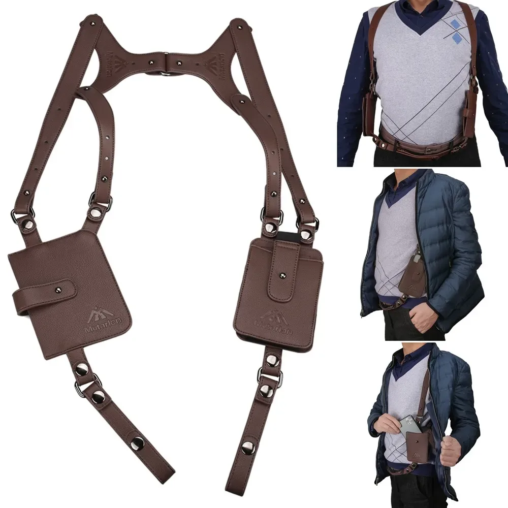 double sac à bandoulière en cuir pu, antivol, sangle cachée sous les bras, portefeuille, étui pour téléphone, pochette de loisirs pour gilet de sport, voyage en plein air