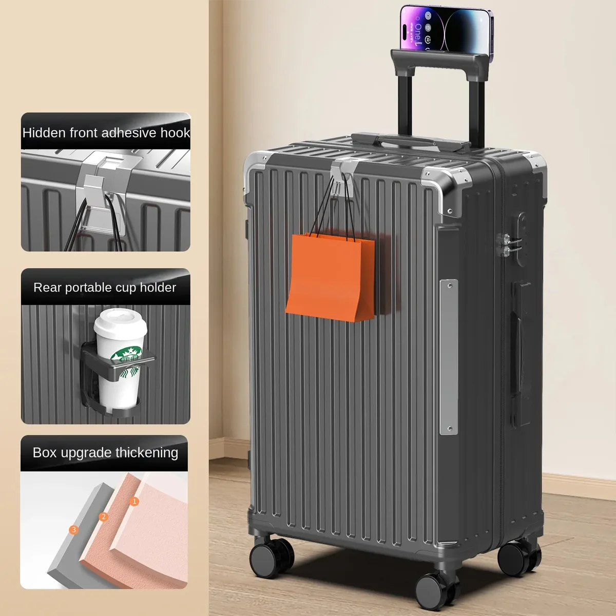 valise de voyage cadre en aluminium nouveau boîtier de chariot pour hommes 28/ 30 pouces bagages de grande taille 20 pouces mot de passe valise à main valise de cabine