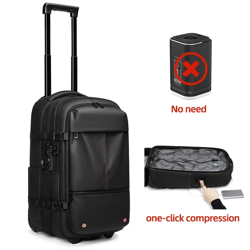 sac à dos de voyage professionnel à roulettes avec pompe de compression sous vide pour homme, bagage à roulettes pour cabine