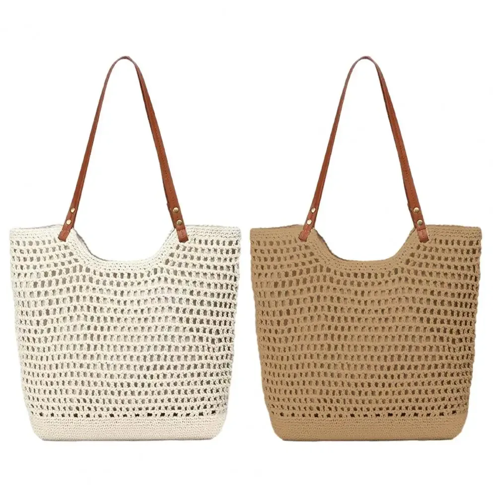 sac à main de couleur unie, sac fourre-tout de grande capacité, sac à main léger en tricot, sac fourre-tout de plage d'été pour femmes, pour les vacances et un usage quotidien