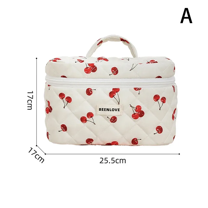 trousse à cosmétiques en coton matelassé pour femme, jolie trousse de toilette portable, organisateur, fleur à fermeture éclair, lavage de voyage, aucun imprimé