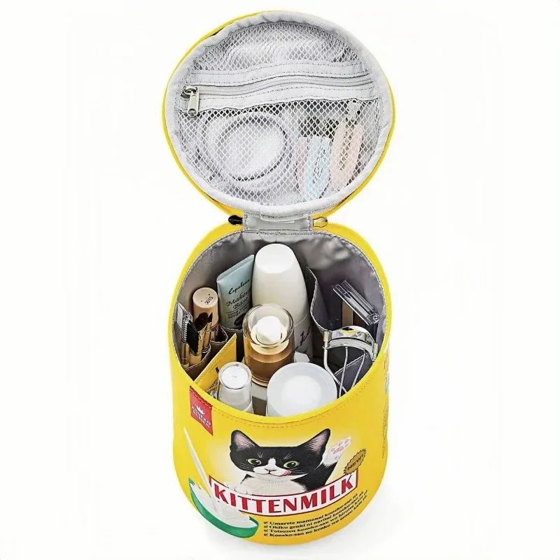sac à cosmétiques de grande capacité avec compartiments internes, chat mignon, sac à boire du lait, sac de voyage, usage domestique préféré