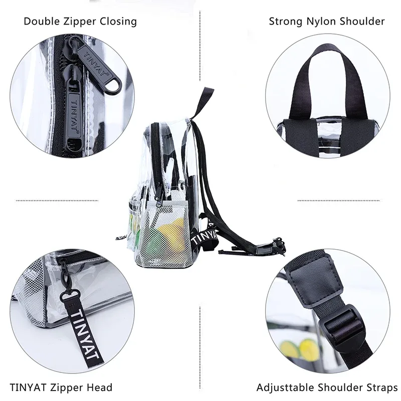 tinyat résistant transparent clair femmes sac à dos sport voyage école cahier sacs à dos grande capacité étudiant sac filles