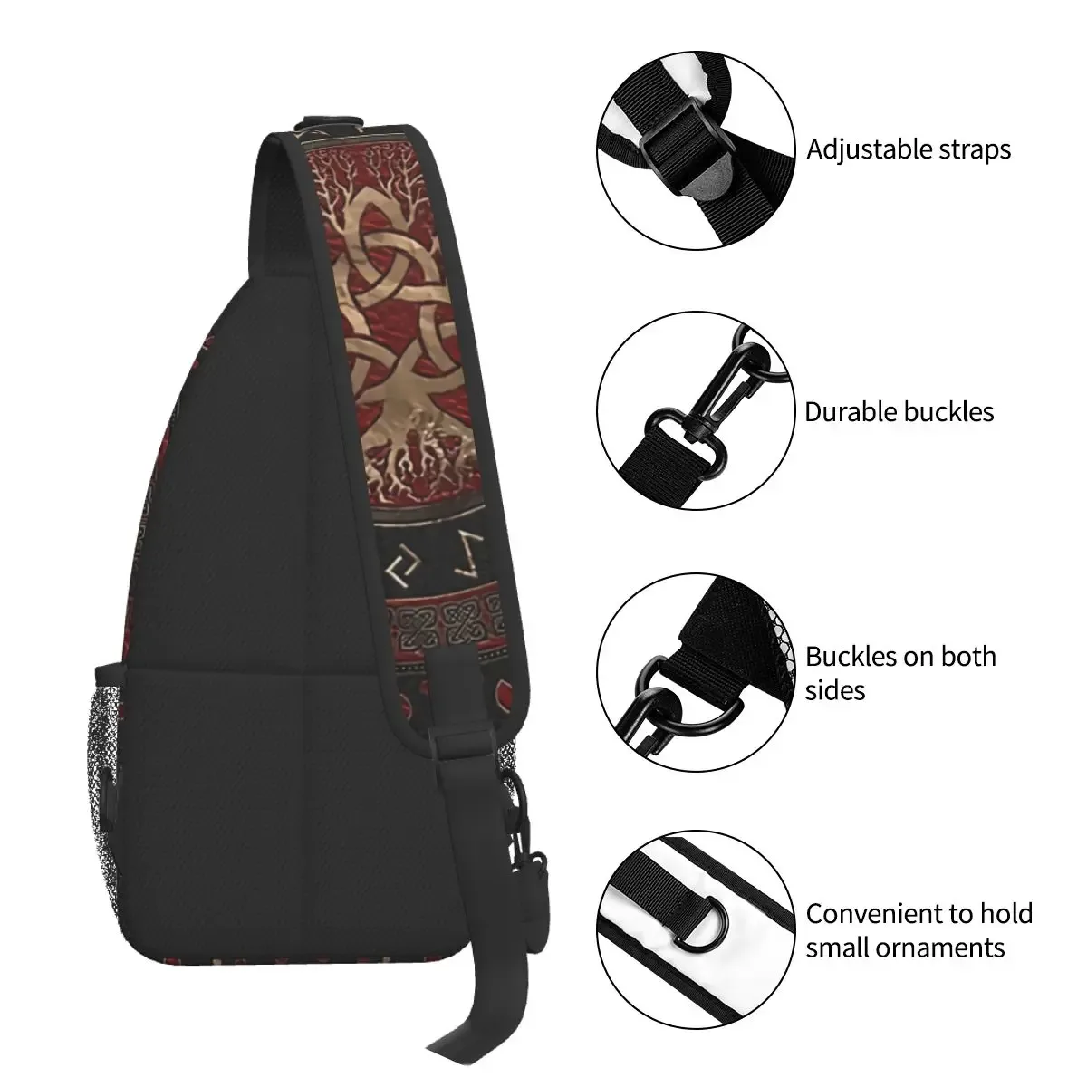 mythologie nordique viking sac à bandoulière sport arbre de vie triquetra sac de poitrine unisexe femmes homme mode épaule sacs à dos voyage