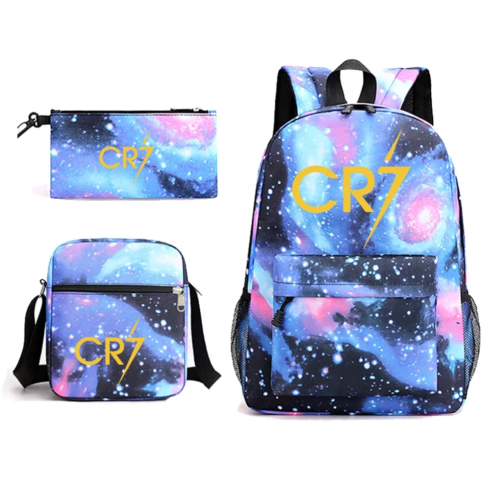 sac à dos d'école cr7 pour garçon et fille adolescent, pour ordinateur portable, 3 pièces, nouveauté