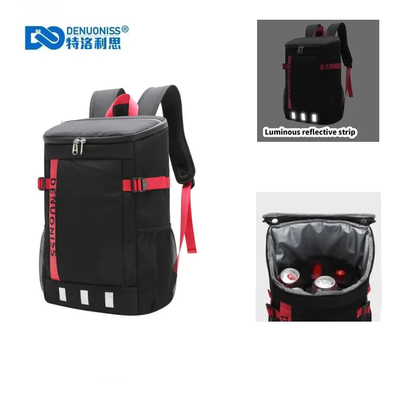 sac dos noir isolé thermique grand bandes réfléchissantes compartiment boissons fraisées polyester usage voyage