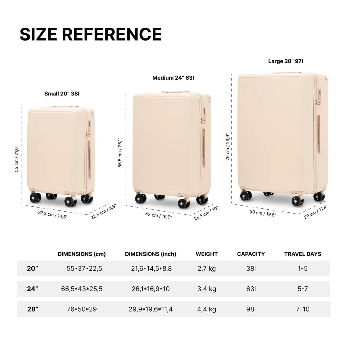 valise xxl grande taille, dimensions environ 75x50x30 cm ou 66x44x26 cm ou cabine 55x40x20 cm / haute qualité, 28 "24" 20 " au choix, en abs + valise cabine, avec serrure à combinaison tsa et roulettes 360° °   roues, hard crug