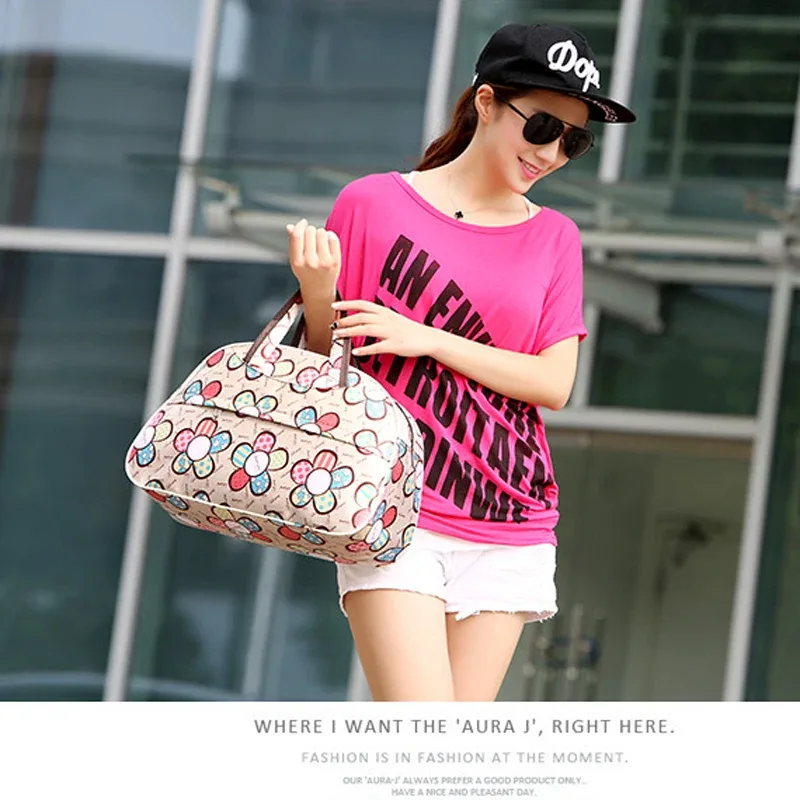 sac voyage sacoche floral beige polyester doux polyvalent femmes hommes sport week end transport vêtements accessoires