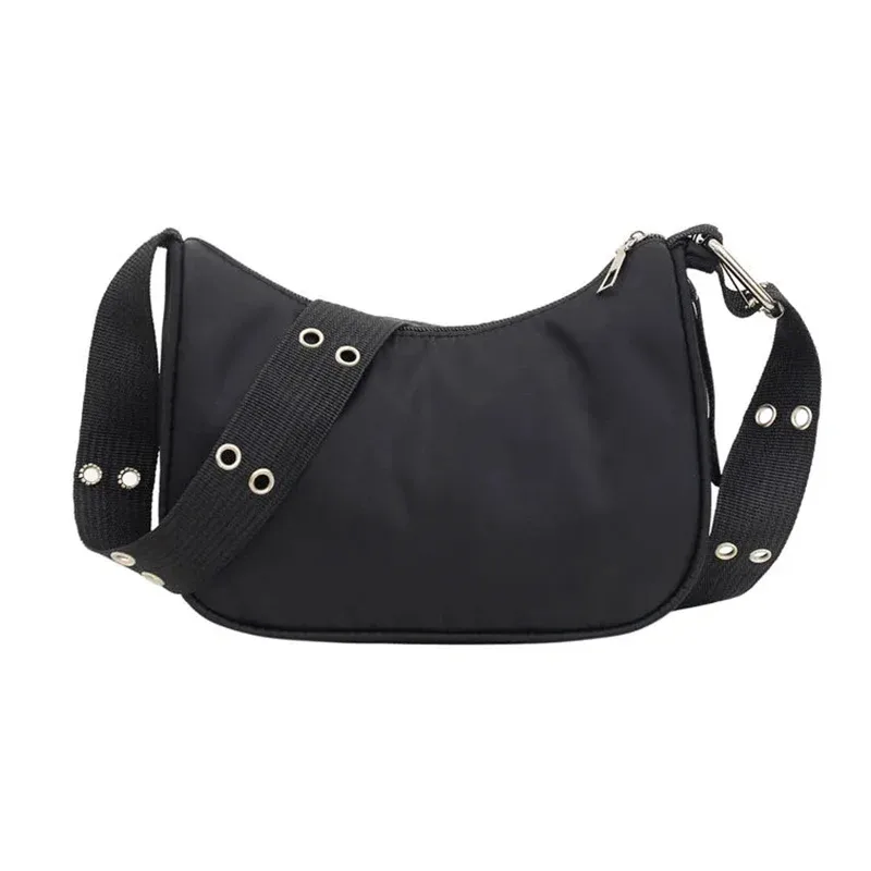 sacs à bandoulière décontractés pour femmes, sac à bandoulière en nylon imperméable noir, sac à main cool sous les bras pour filles