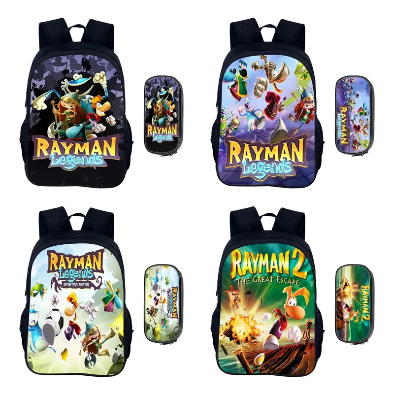 Jeux de dessin animé Rayman Legends 2 pièces ensemble sac à dos cartable garçons filles Camping sac à dos trousse à crayons sac à crayons boîte à crayons