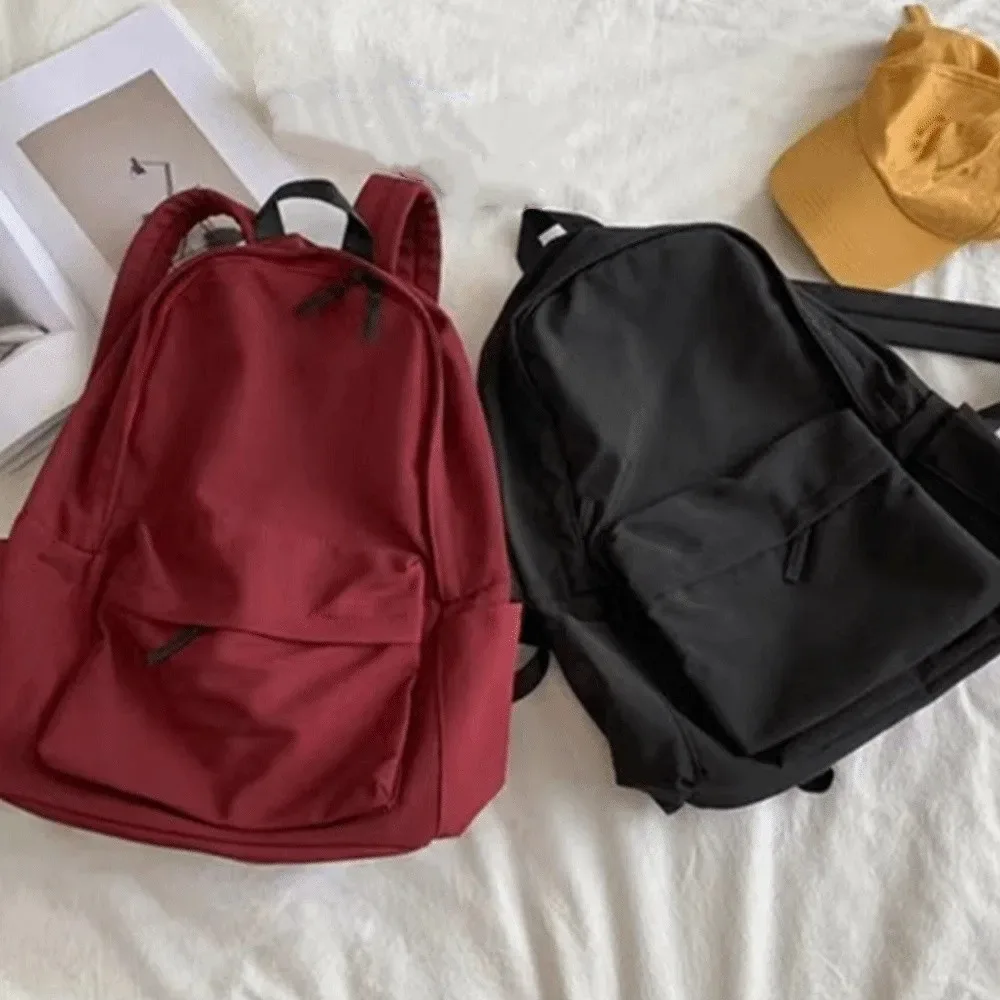 sac à dos d'étudiant moderne de grande capacité, sac d'école décontracté en nylon, couleur unie, bretelles réglables, sac de voyage, école