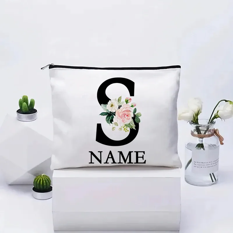 trousse de maquillage personnalisée avec nom, trousse de maquillage de voyage, trousse de maquillage de mariage, pochette cosmétique en toile pour fête, organisateur, cadeaux pour femme