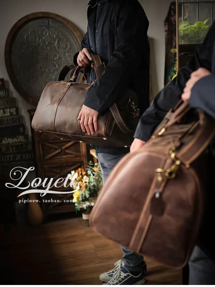 sac de voyage pour hommes en cuir de vache crazy horse, fait à la main, sac de sport pour le week-end, sac à main de grande capacité en cuir véritable
