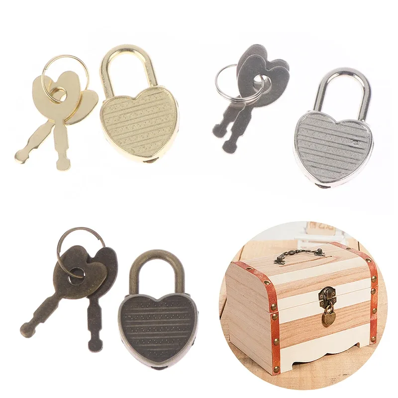cadenas verrouiller métal forme coeur clé noir argent doré hautequalite voyage usage sécurité bagage journal boitebijoux collectible